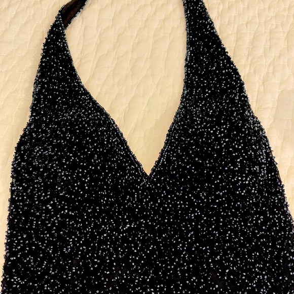 Je’ Matadi dress in Black. Beaded. Size 7/8. LOW back, runching on derrière! - Picture 1 of 5